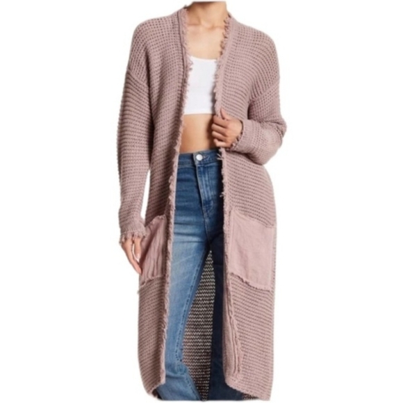 Free People Sweaters - Free People Woodstock Duster Cardi Longline Cardigan Sz L Mauve Cotton Boho